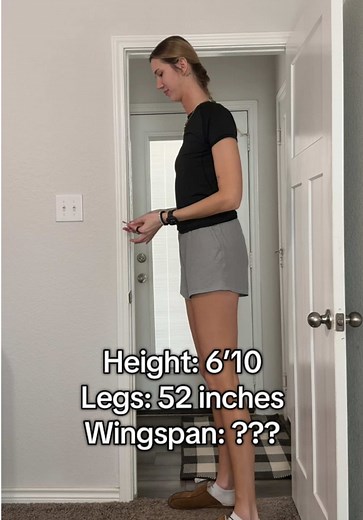 What are your guesses for my wingspan? Comment below…final number at the end of the video! #tallgirl #wingspan #measure #fyp #viral