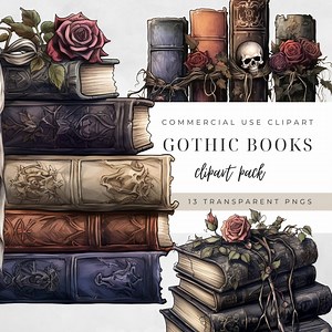 Gothic Books Clipart, Transparent PNG, Junk Journal, Instant Download, Watercolor, Gothic Clipart, Book Stack Clipart, Reading Book Clipart - Etsy