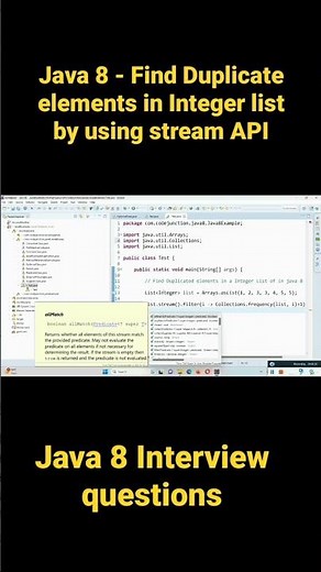 Java 8 - Find duplicate elements in integer list by using stream API || Java 8 Interview questions