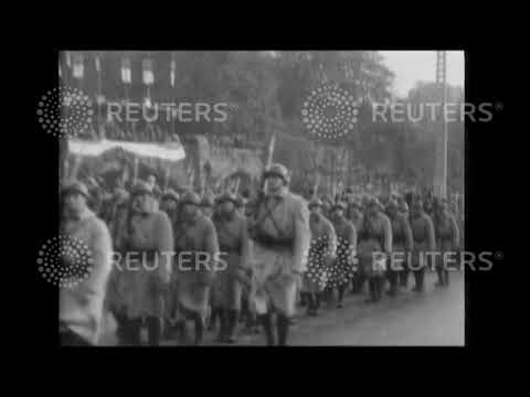 1928 FRANCE / DEFENCE: French fighting forces reviewed at Metz