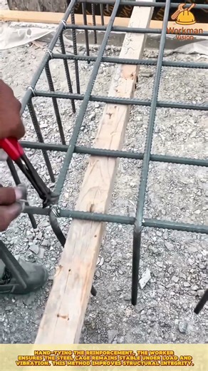 Skilled Worker Tying Reinforcement Steel Bars for Strong Concrete Structure