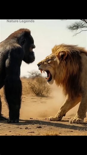 Gorilla Destroys Lion in Brutal Fight 🦍 #animals #lion #wildlife #shorts
