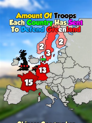 Amount of troops each country sent to defend greenland!! 🇩🇰🇬🇱 data: Zurichgeo #map #europe #geography
