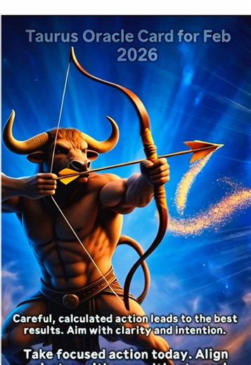 The Arrow of Precision Oracle Message for Taurus – February 2026 Taurus, this month the Universe places a bow in your hands and asks one sacred question: What are you truly aiming for? The card of Precision speaks of power guided by patience. Not rushed movement, but intentional direction. Every step you take in February carries weight, and your results will mirror the clarity of your inner focus. The vision of the arrow moving in reverse reminds you to pause before release. Pull back, review yo