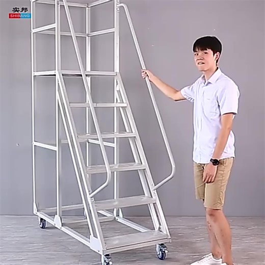 Mobile Multi-functional Step Ladder with Working Platform Industrial Walkway Stair Steel Ladder