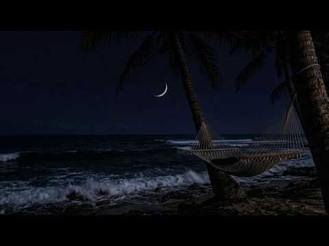 Midnight Hammock on the Beach 🌙 Relaxing Ocean Waves for Deep Sleep | 8 Hours Tropical Ambience