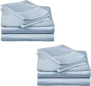 Mattress-Homes 2-Pack Sheet Sets King Size - 100% Cotton Sateen - Extra Soft, Breathable & Cooling Sheets, Machine Washable, 2 Sets of Deep Pocket Bed Sheets - Light Blue Solid