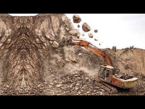 Amazing Excavator Performance | Breaking Huge Rocks with Powerful Machinery