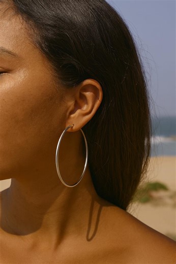 Oversized Hoop Earrings, 60mm Thin 18k Gold Plated Stainless Steel - Etsy