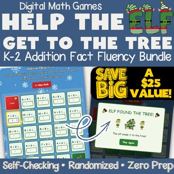 Help the Elf... Digital Math Game |  K-2 Bundle Addition Fact Fluency