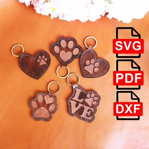 Paw Leather Key Fob Set: Digital Template (PDF-SVG-DXF) - Etsy