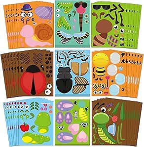 CY2SIDE Spring Insect Face Sticker - 64Pcs Make Your Own Bugs Sticker for Kid, Butterfly Beetle Bee Face Decal for School Prizes, DIY Insect Decal Party Favor, DIY Mix and Match Bugs Summer Party Game