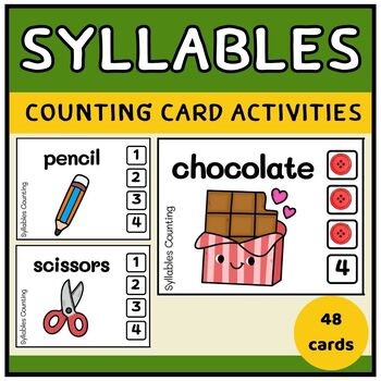 Syllable Counting Task Cards | Picture Vocabulary phonological awareness skills