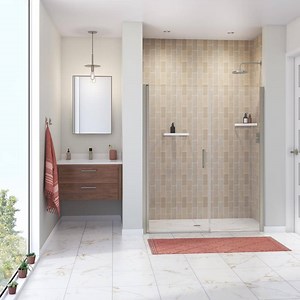 Reviews for MAAX Manhattan 57 in. to 59 in. W in. x 68 in. H Pivot Frameless Shower Door with Clear Glass in Brushed Nickel | Pg 1 - The Home Depot