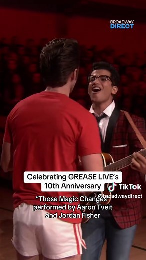 In honor of Grease Live! airing 10 years ago, take a look back at Broadway favorites Aaron Tveit and Jordan Fisher performing “Those Magic Changes” on the live broadcast. You can currently catch Tveit in Chess on Broadway and we hope Fisher’s next Broadway role is not too far away! 🎥: Fox #Broadway #Grease #AaronTveit #JordanFisher