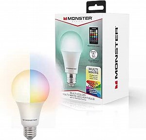 XTREME DIGITAL LIFESTYLE ACCESSORIES Monster Multi-Color & Multi-White LED Light Bulb with IR Remote Control, 12 Lighting Options, Brightness Controls