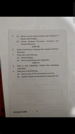 Operating system Computer science major exam 3rd sem dec 2024 kuk University kurukshetra