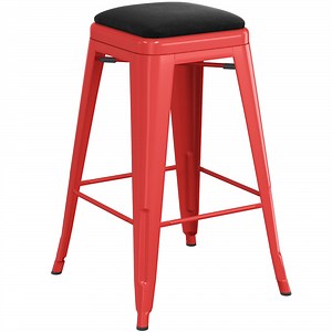Lancaster Table & Seating Alloy Ruby Red Indoor Backless Counter Height Stool with Black Vinyl Cushion