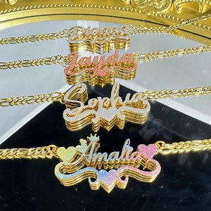 18K Gold Plated Double Name Necklace: Personalized Bling Jewelry - Etsy