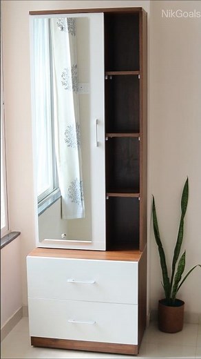 Wooden Dressing Table with Mirror, Open Storage & 2 Drawers ✨ | Modern Space-Saving Design #Shorts