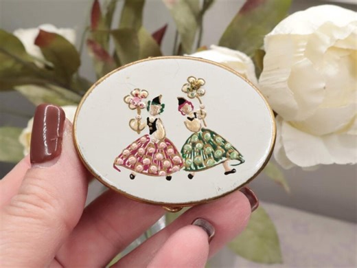 Vintage Enamel Powder Compact With Dancing Girls Unused Mid-century Vanity Compact - Etsy