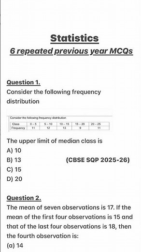 Statistics class 10 | 6 repeated mcqs. #statistics #class10maths #cbseclass10 #maths #exam #cbse