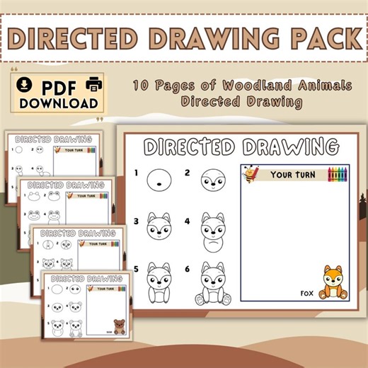 Directed Drawing Pack for Kids Step-by-step Worksheets Preschool Art Lessons Printable Activities Summer Learning - Etsy