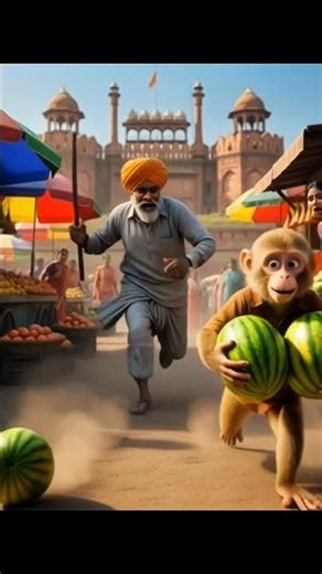 🐒 poor ko monkey lal kila me mar raha hi cartoon #cartoon #animation #story #monkey