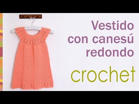 Crocheted round yoke dress for girls