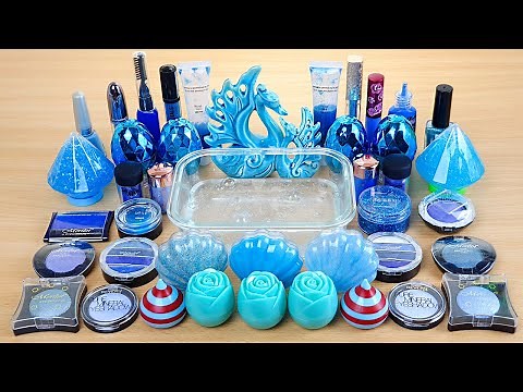 BLUE SLIME Mixing makeup and glitter into Clear Slime Satisfying Slime Videos