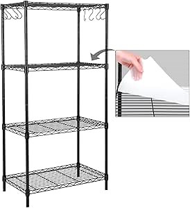 EFINE 4-Shelf Shelving Unit with 8 Hooks and 4-Shelf Liners, NSF Certified, Adjustable Metal Wire Shelves, Shelving Rack and Storage for Kitchen Laundry Bathroom Pantry Closet(23.6W x 14D x 47H) Black