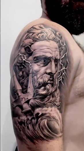 Greek God Tattoo | Black & Grey Realism ⚡
