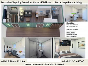 Construction Plan#40 Titian: 40 Foot Shipping Container Home | Architectural /construction House Plans | Blueprints Feet & Inches/metric - Etsy