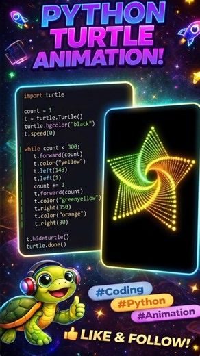 Python Turtle Animation: Create a Rainbow Spiral Star (Full Code!)#Python #Coding #TurtleAnimation