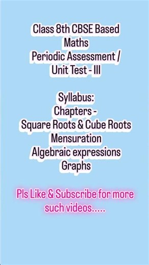 Class 8th CBSE Based MATHS Periodic Assessment/ Unit Test-3