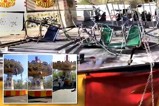 Terrifying moment ride collapses, sending riders flying to the ground