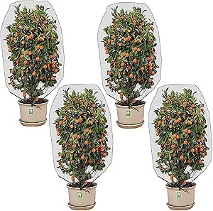 4 Pcs Insect Bird Barrier Tree Net with Drawstring, 4.9 x 3.2 Ft Garden Bird Netting Plant Cover, Fruit Tree Netting for Protect Plants Fruits Flowers from Insect Bird Eating