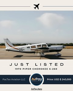 For Sale Piper Cherokee 6-260 by PacTex Aviation LLC for USD $...