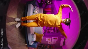 Funny young female dancer make popular dance moves from tiktok on camera share