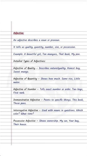 Adjective:Detailed types of adjective: Grammer for beginners #adjective #education #study