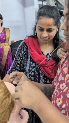 We train our students with threading practice on dummy head–from how to hold the thread#eyebrows