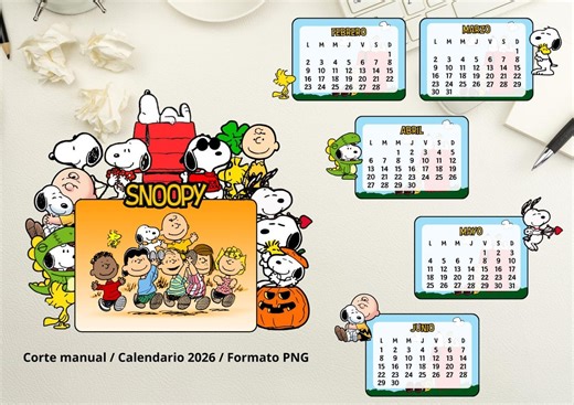 Snoopy Mini Calendar 2026 Peanuts Printable Desktop Calendar Spanish Manual Cut - Digital - Etsy