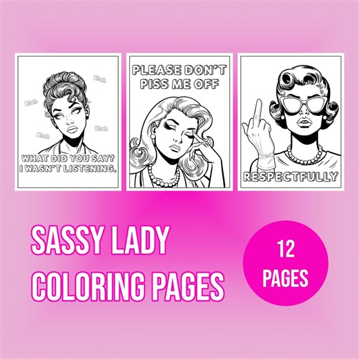 Sassy Lady Coloring Pages, 12 Printable Coloring Sheets, PDF & Pngs - Etsy