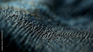 Exploring the intricate textures of a blue woven fabric in close-up during the afternoon light