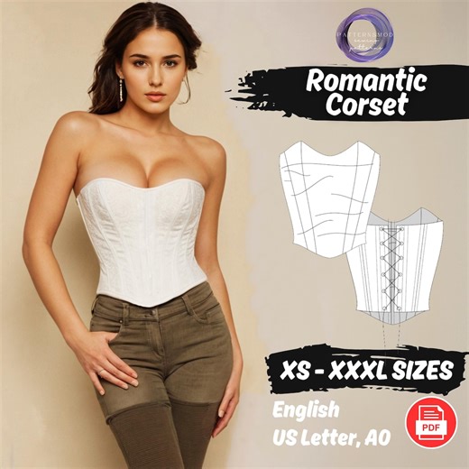 Overbust Corset Sewing Pattern: White Bustier Back Tie Top Pattern - Etsy