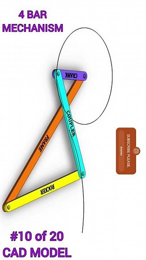 four bar mechanism || 4-bar || crank and coupler path trace. | four bar cad model