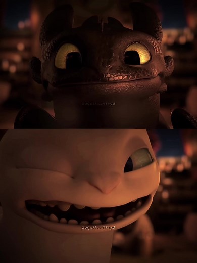 Adorable Toothless and Light Fury Dragons Smile with Teeth