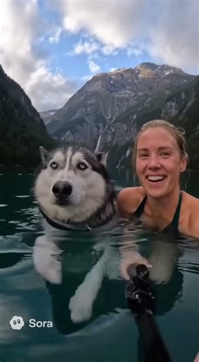 Swimming with my husky, who is a good swimmer #animals #husky #dog