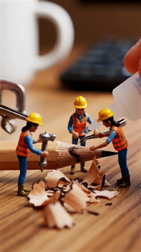 Tinny Workers fixing broken pencil #tinyworkers #toys #dollaccessories #miniature #animation