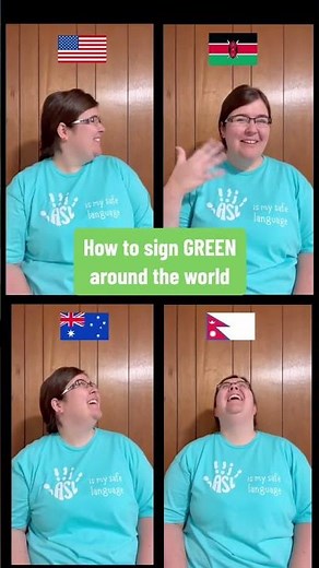 How to sign GREEN in 4 World Sign Languages #signlanguage #deafworld #kenya #asl #nepal #australia